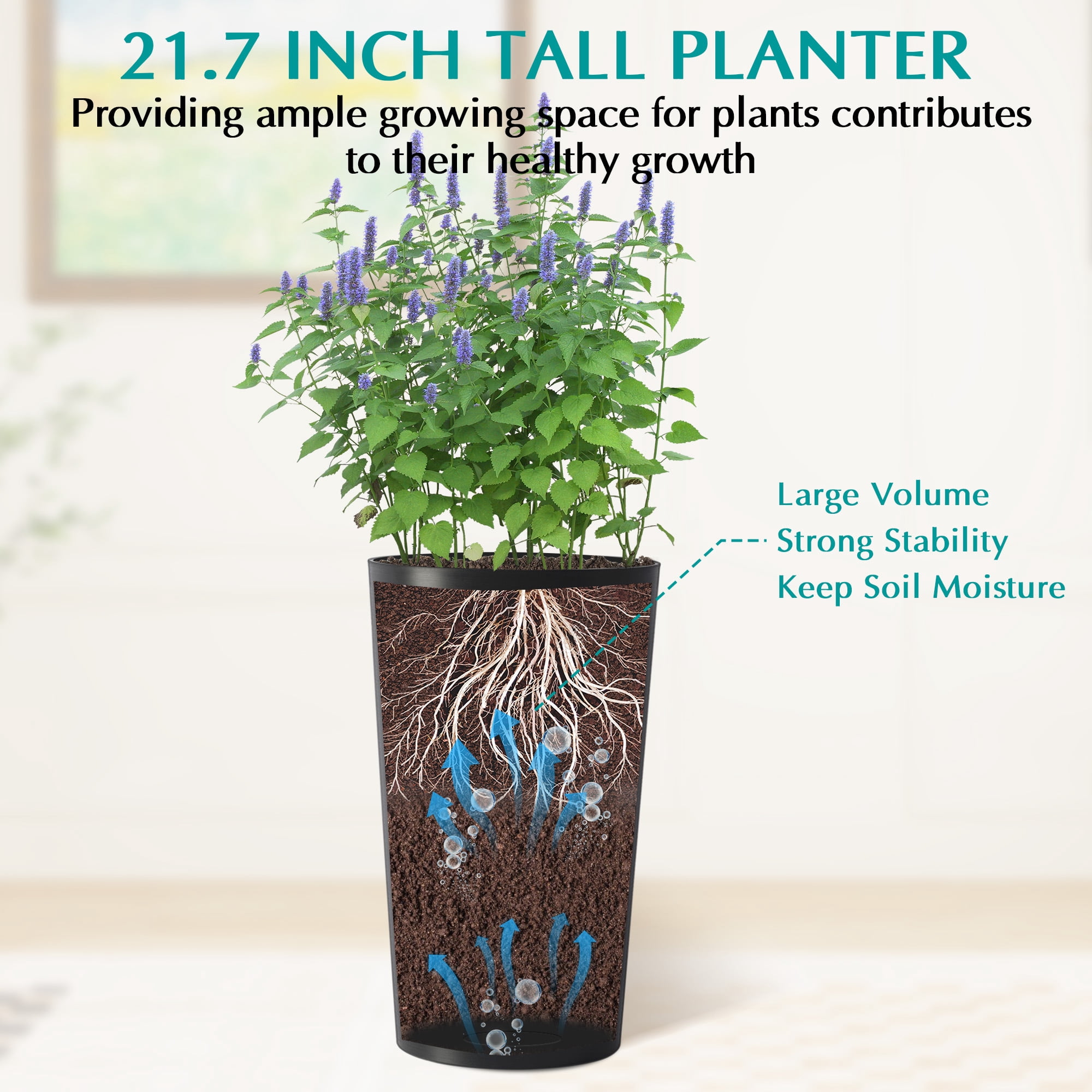 Modern Tall 21.7in Planters 2 Pack for Outdoor Plants