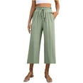 thumbnail image 2 of RYDCOT Capri Pants for Women with Pockets Solid Color Cotton Linen Summer Pants Drawstring Elastic High Waist Beach Pants for Women 2024 Vacation Clearance Green, 2 of 6