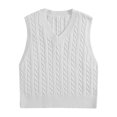 thumbnail image 3 of Odbmxy V-Neck Oversized Sweaters for Women Sleeveless Cropped Sweater Vest Women Knitted Plain White Regular Sweaters, 3 of 3