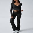 thumbnail image 6 of LYMAYTER Women 2 Piece Sets Summer Long Sleeve Tracksuit Suit for XS-XL Casual Flare Pants Outfits, 6 of 9