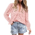 thumbnail image 1 of Timegard Womens Tops V Neck Button Hollow out Blouse Casual Ruffle Long Sleeve Shirts Tops Solid Color, 1 of 5