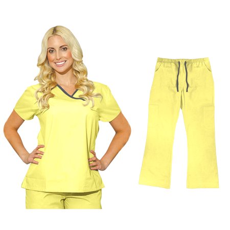 Medgear Medgear Womens Fitted Scrubs Set Top Cargo Pants