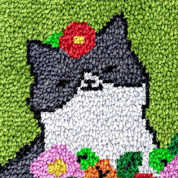 Cartoon Cute Cat Latch Hook Rug Kits for Kids Beginner Easy Printed Canvas Crochet Yarn Embroidery Mini-Carpet Hook and Latch Kit Children Handmade Craft 30x30cm