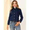 thumbnail image 2 of INSPIRE CHIC Chaqueta vaquera de mezclilla elástica de manga larga con botones y cuello sherpa para mujer Azul oscuro XL, 2 of 6
