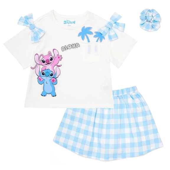 Disney Lilo and Stitch Girls Skort & T-Shirt Set, Summer Outfit for Toddler & Little Kids (White, 3T)