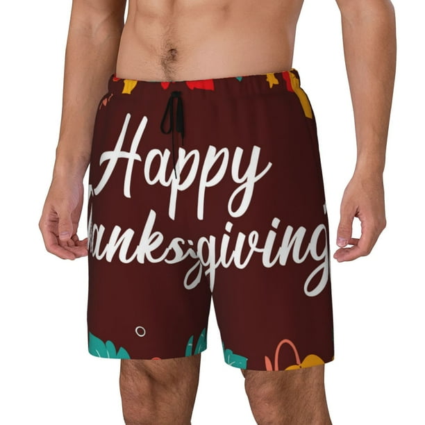 Balery Happy Thanksgiving Bañador para hombre, shorts de playa de secado rápido con entrepierna y forro de compresión-Medium