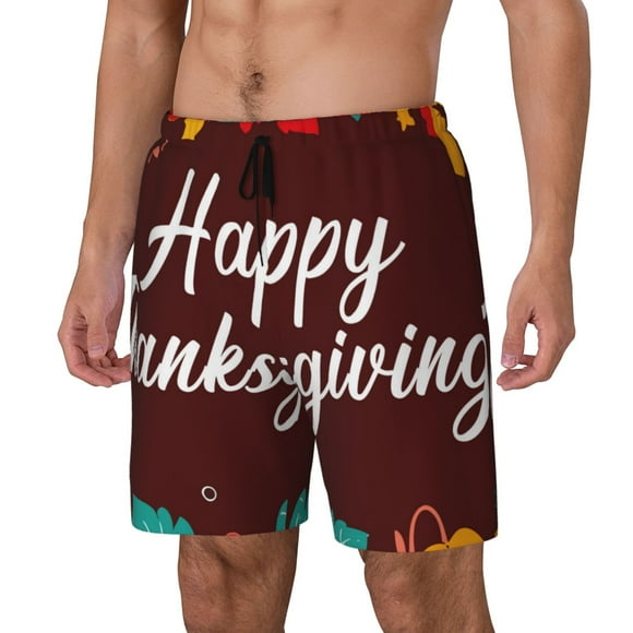 Balery Happy Thanksgiving Bañador para hombre, shorts de playa de secado rápido con entrepierna y forro de compresión-Medium