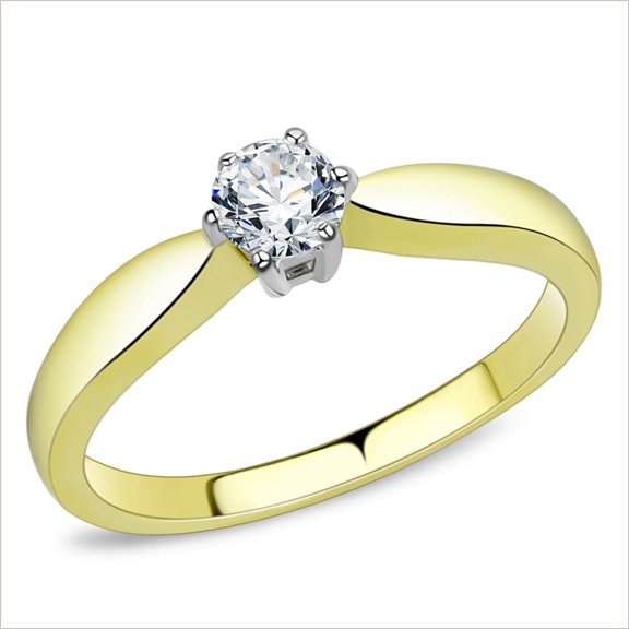 Luxe Jewelry Designs Women's Two-Tone Gold IP Stainless Steel Engagement Ring with Cubic Zirconia -