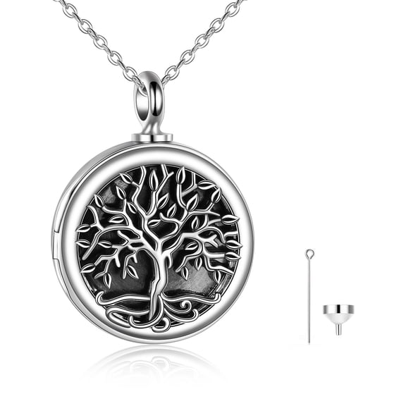 Cremation Urn Necklace for Ashes Sterling Silver Tree of Life Locket Necklace That Holds Pictures Cremation Keepsake Memorial Ash Jewelry for Women Men