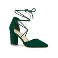 thumbnail image 1 of BLISSFUL STEP Women's Pointy Toe Chunky Heels Lace Up Pumps, 1 of 7