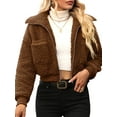thumbnail image 2 of hirigin Women Plush Short Coat, Long Sleeve Lapel Zipper Spring Street Casual Party Chest Pockets Cardigan, 2 of 8
