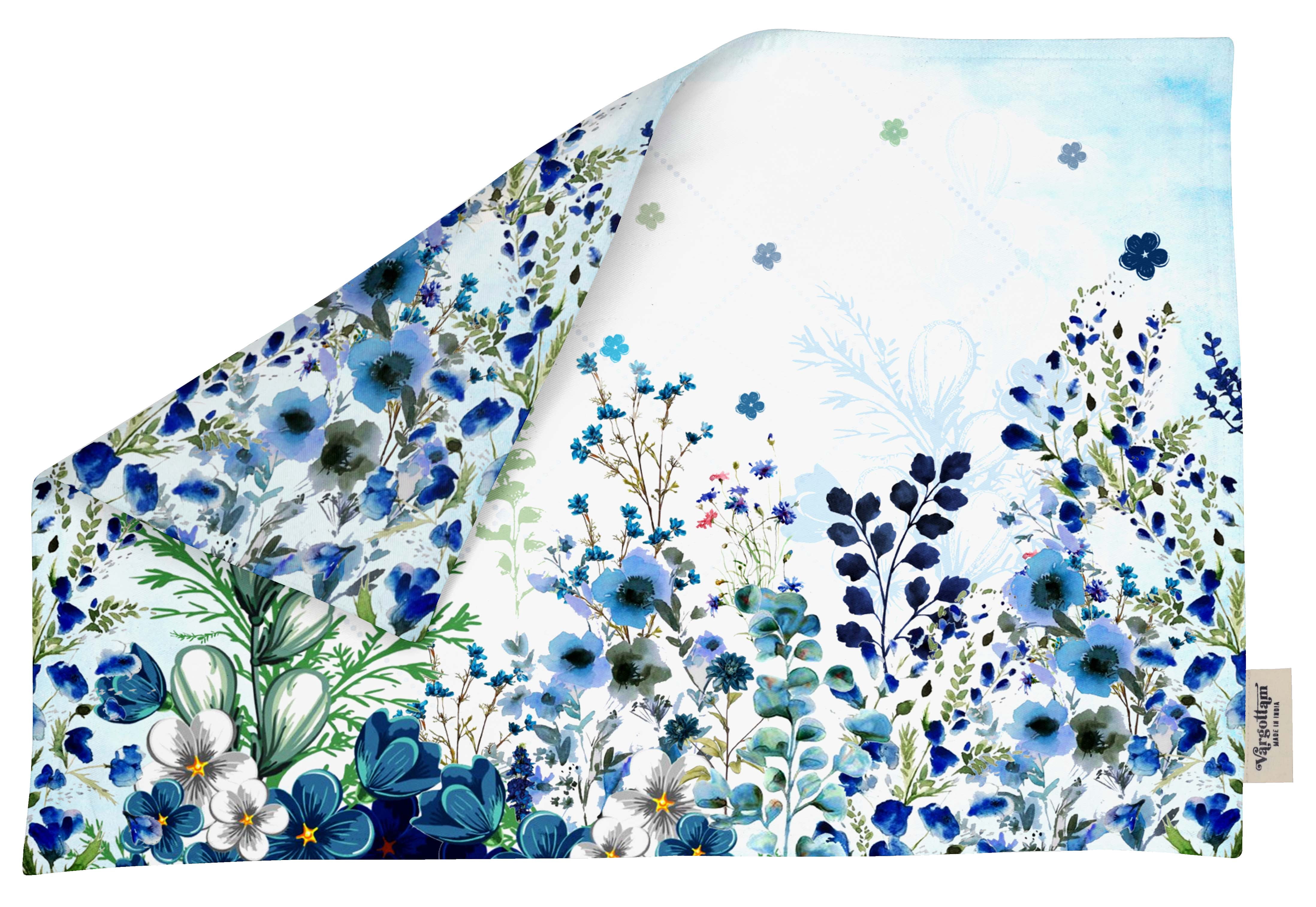 Vargottam Placemats- Placemat For Dining Table, Set Of 4- Printed & Reversible CottonNapkin-IndoorPlacematsFor Home & Kitchen Dining Table- Watercolor Flowers (Blue)