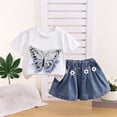 thumbnail image 4 of Cethrio Girls Cotton Outfit Sets, Printed 2 Piece Short Sleeve T-shirts and Denim Shorts Sets White Size 1-2T, 4 of 5