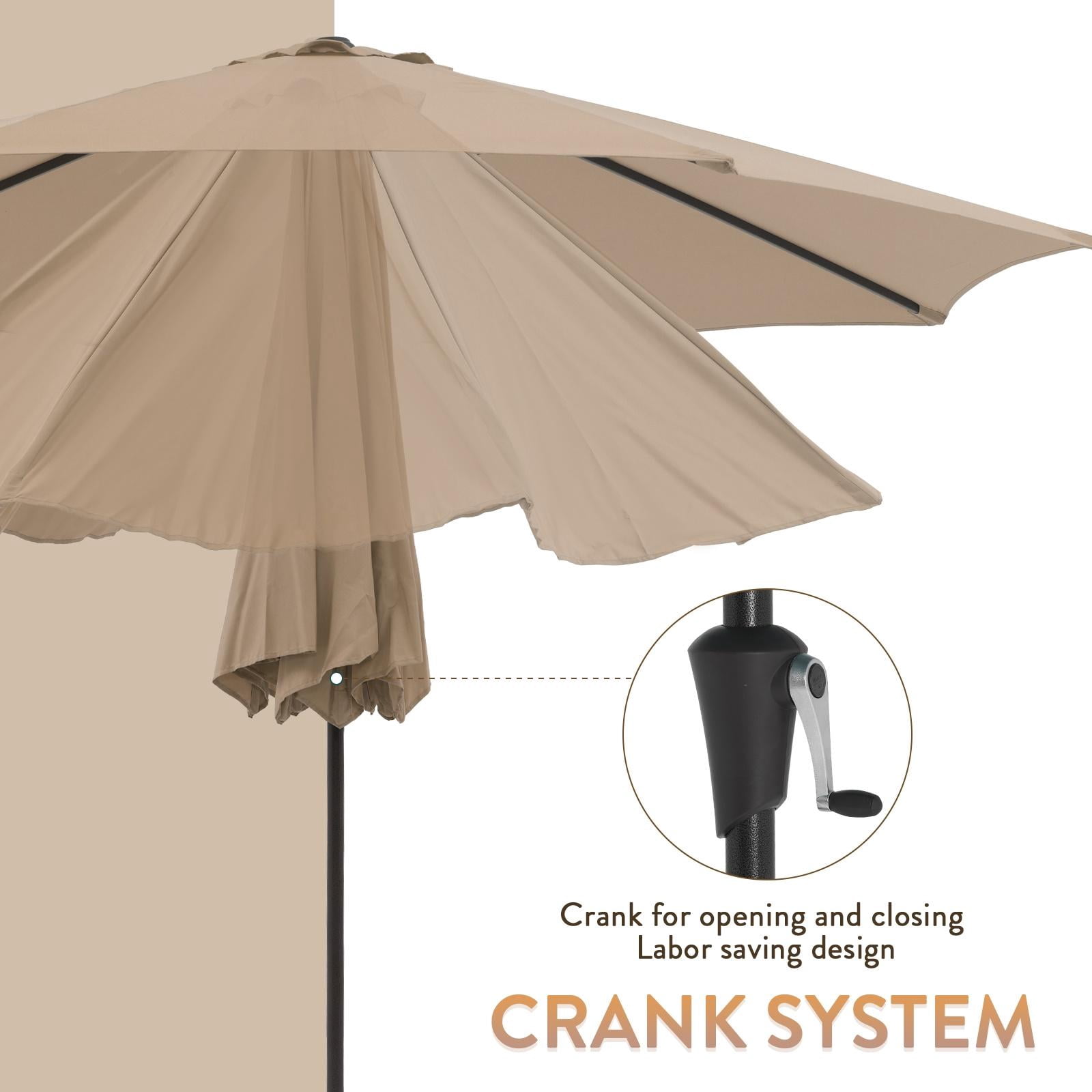 Patio Umbrella with Patio Market Umbrella Base, 9-Feet Outdoor Table Market Umbrella with 26.5lb Heavy Duty Resin Square Outdoor Stand, Push Button Tilt/Crank, 8 Ribs, Beige