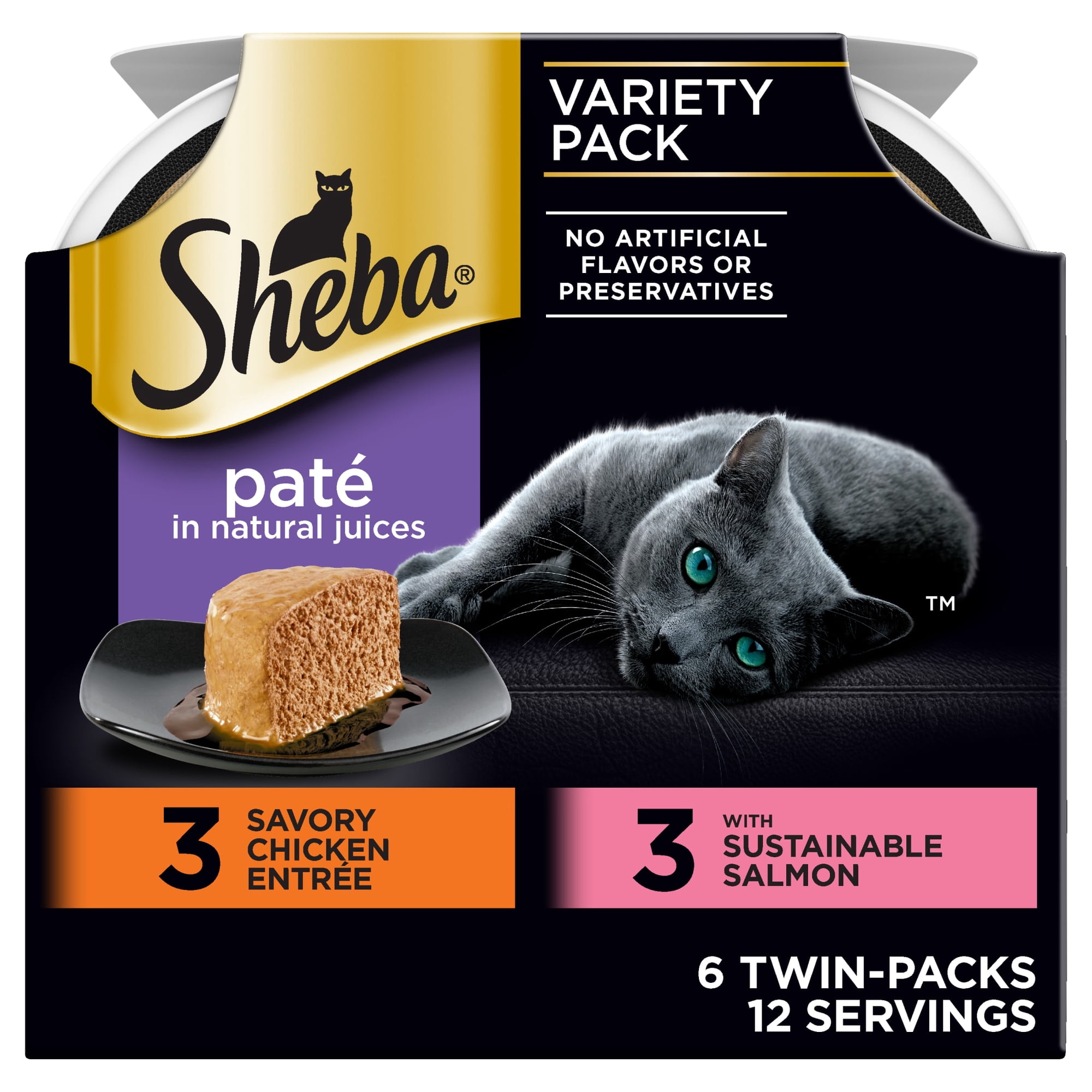 Sheba Perfect Portions Variety Pack Wet Cat Food Pate, 2.6 Oz Twin-Pack Trays (6 Count)