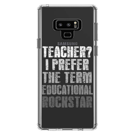 DistinctInk Clear Shockproof Hybrid Case for Samsung Galaxy Note 9 - TPU Bumper Acrylic Back Tempered Glass Screen Protector - Teacher I Prefer Educational Rockstar
