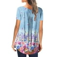 thumbnail image 6 of Brilliant Women Fashion V- Neck Floral Printed Tunic Tops Buttons Short Sleeve T-shirt, 6 of 7