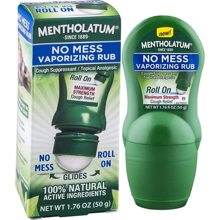 Mentholatum No Mess Vaporizing Rub with easy-to-use Roll On Applicator, 1.76 Ounce (50g) - 100% Natural Active Ingredients for Maximum Strength Cough