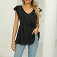 thumbnail image 4 of Kadahis Women T Shirts Loose Casual Short Sleeve V Neck Top Lotus Leaf Sleeves Solid T-Shirt, 4 of 5