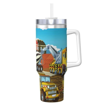 

Daiia Different Construction Site Vehicles Printed 40 oz Tumbler with Handle Ice Bully Insulated Tumbler 2 in 1 Lid Insulated Water Bottle Stainless Steel Travel Coffee Mug