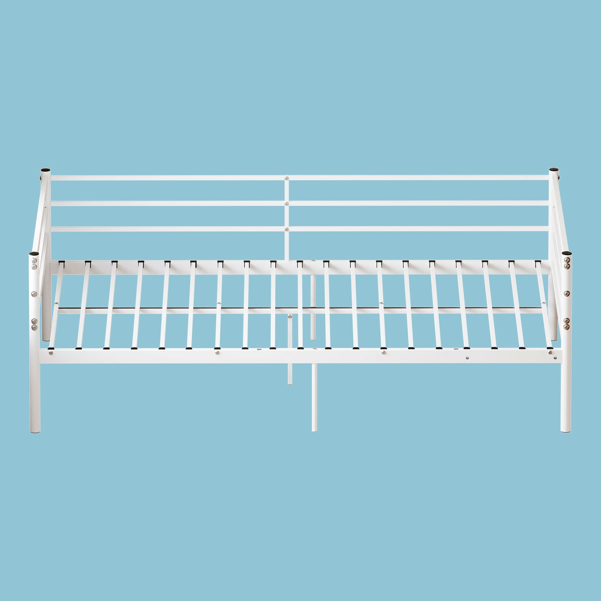 Leumius Twin Size Metal Platform Twin Bed,Heavy Duty Metal Platform,Sturdy and Durable,No Spring Mattress Required,White01