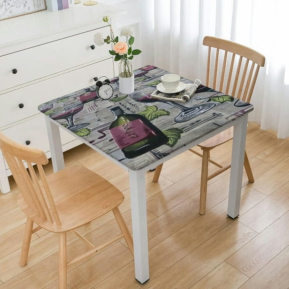 BANET Deluxe Elastic Edged Flannel Backed Vinyl Fitted Table Cover - Wine Party - Fits Square Tables white