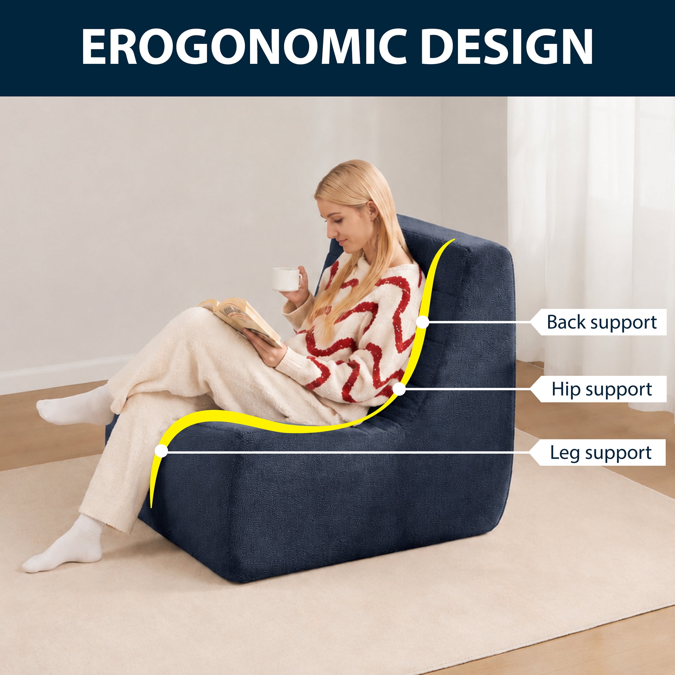 Serta Lisbon Foam Filled Lounger Chair, Navy
