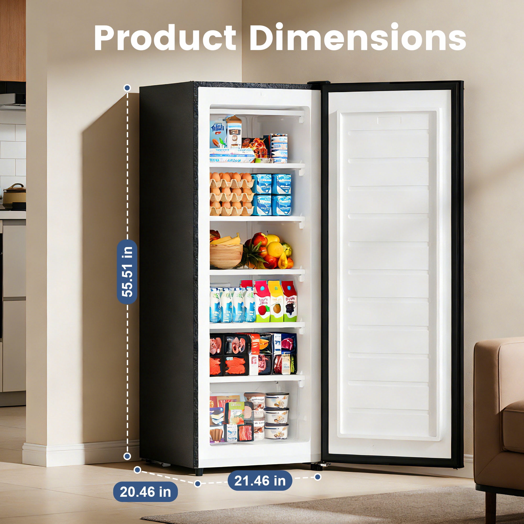 BANGSON 6.5 Cu.ft Upright Freezer, Adjustable Thermostat and Removable Shelves, Reversible Door for Home, Kitchen, Garage, Apartment, Dorm, Silver