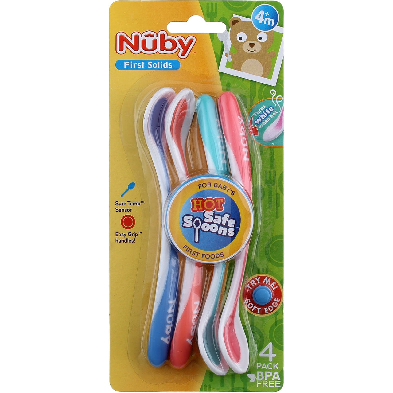 Nuby Hot Safe Spoon, 4m+, 4 Ct (2 Pack)