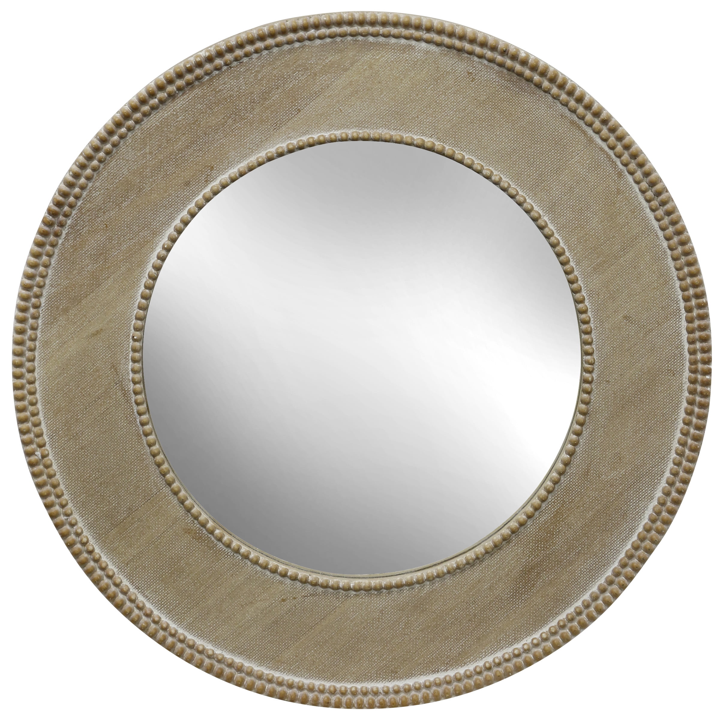 Vintage Round Wood Frame Mirror with Beaded Trim
