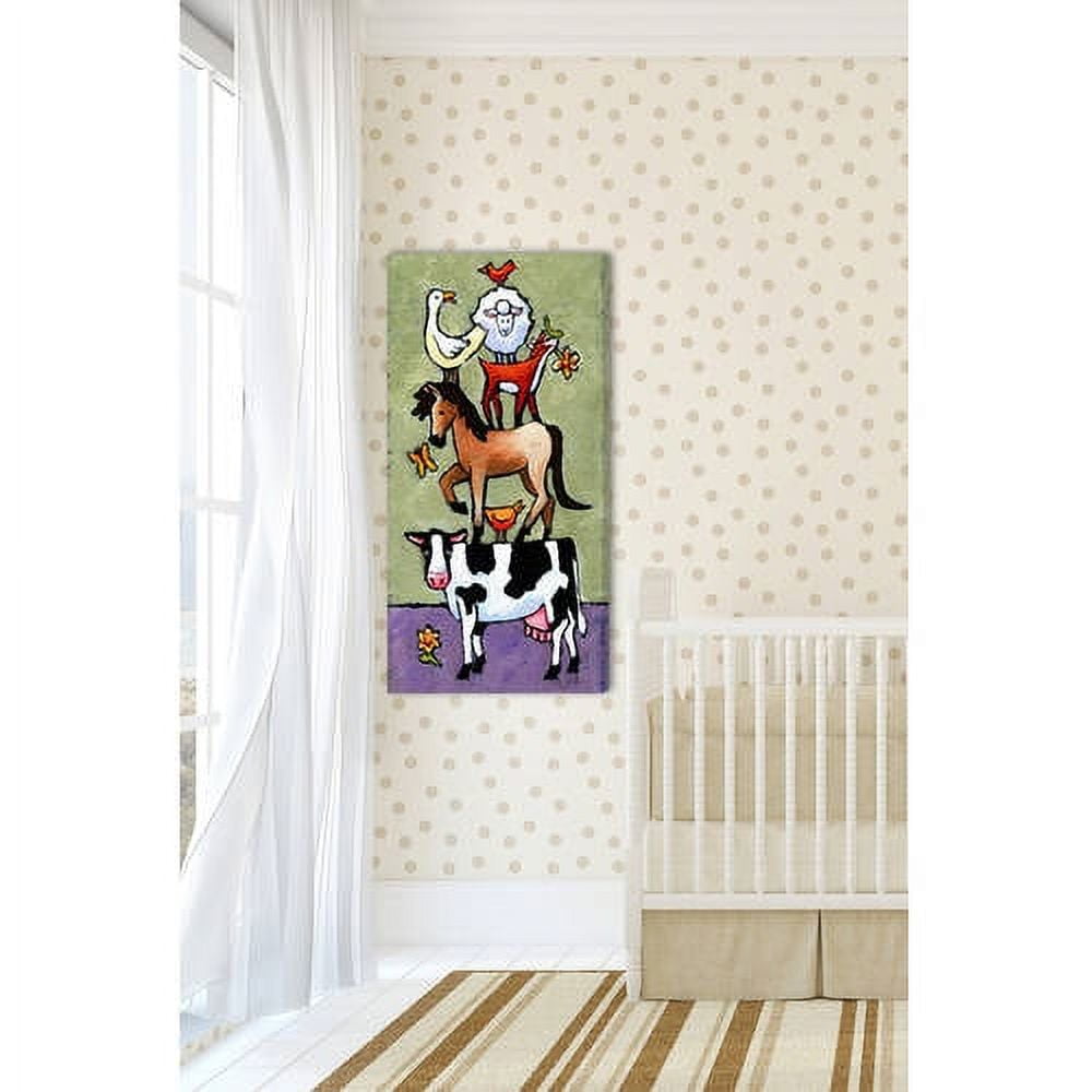 MARMONT HILL  - 'Barnyard Tower' by Janet Nelson Painting Print on Wrapped Canvas - Multi-Color 12 x 24