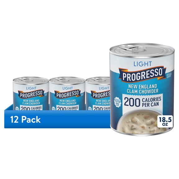 (12 pack) Progresso Light, New England Clam Chowder Soup, Gluten Free, 18.5 oz.
