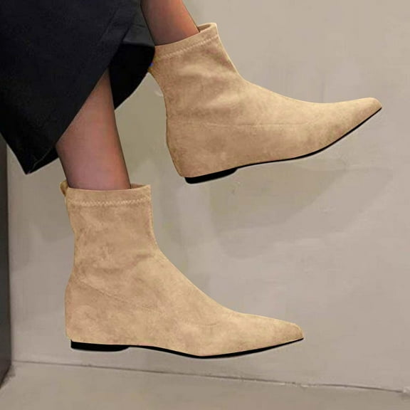 Tawop Womens Boots Mid-Calf Low Heel Winter Pointy Toe Suede Fall Boots