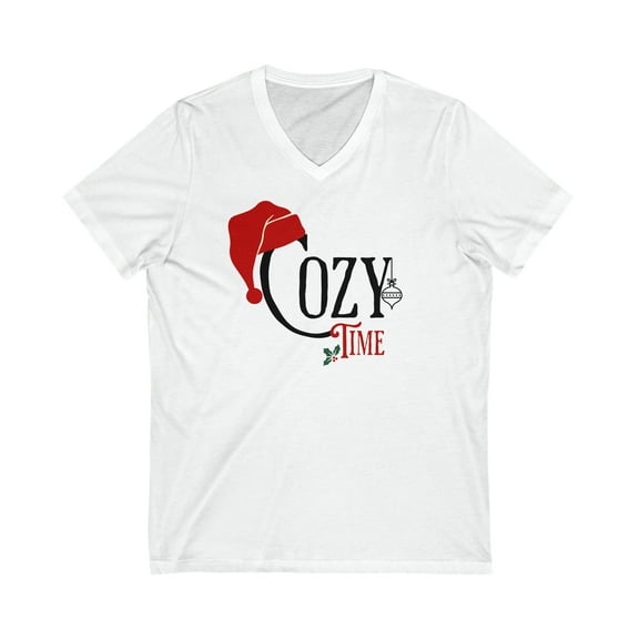 Cozy Time Tee Shirt, Christmas Unisex V-Neck Tee, Matching Holiday T-shirt
