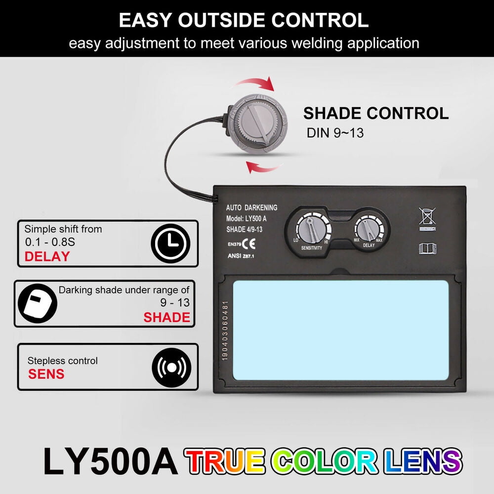 HITBOX True Color Pro Solar Auto Darkening Welding Helmet Tig Certified Mask Grinding