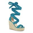 thumbnail image 1 of BLISSFUL STEP Women's Shoes Faux Suede Platform Wedge Heel Lace Up Open Toe Sandals  Lake Green 7, 1 of 7