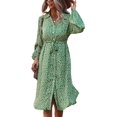 thumbnail image 1 of Femmes Robes Casual Manches Courtes Bouton Imprimé Floral vers le Bas V Cou Été Boho Midi Robe, 1 of 6