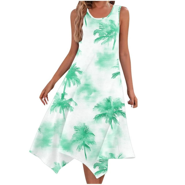 Ovzne Robes d'Été pour Femmes Robe d'Été Mode Femme Été Plage Imprimé Poches Débardeur Col Rond Sans Manches Robes Printemps Robe Imprimée Liquidation