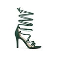 thumbnail image 3 of BLISSFUL STEP Women Strappy Straps Lace Up Stiletto Heel Sandals Dark Green 10, 3 of 7