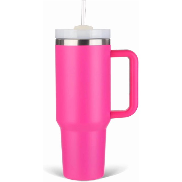 czcpp-40 oz Gobelet avec Poignée, Gobelet Réutilisable sous Vide, Gobelet Isolé avec Couvercle et Pailles, Tasse Isolée, Maintient le Froid et la Glace pendant des Heures, Porte-Gobelet de Voiture (Rouge Rose)