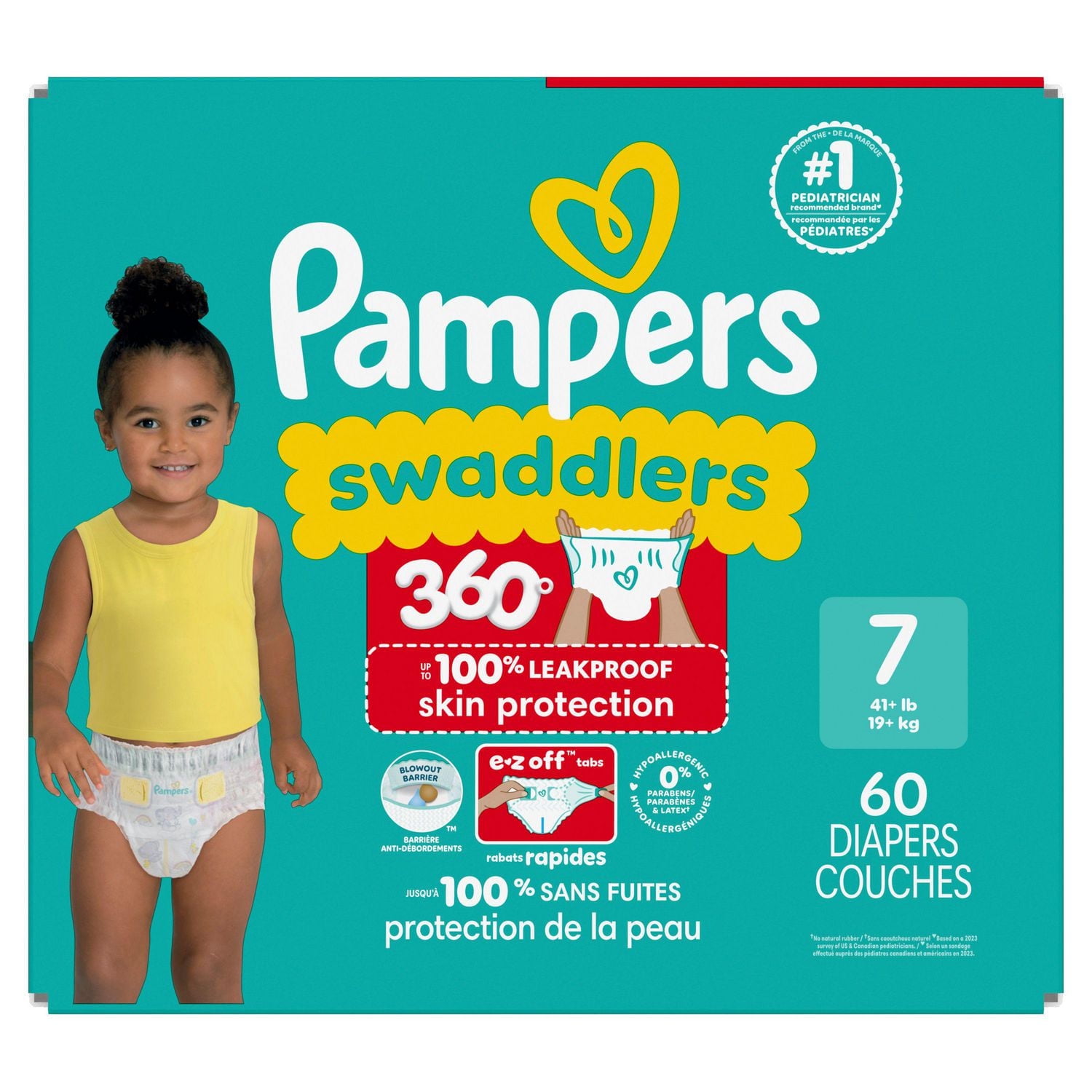 Pampers Diapers - Swaddlers 360° - Size 7, up to 100% Leakproof Comfy Dry Fit, EZ Off Tabs Designed for Easy Changes, Pull On Diaper
