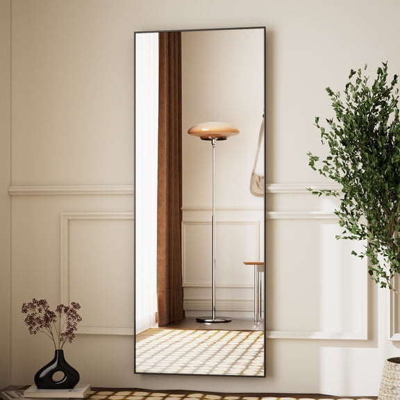 SHATTERVIEW 59"x16" Rectangular Floor Mirror Full Length Standing Body Dressing Mirror, Black