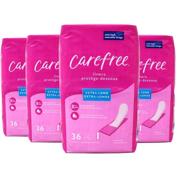 Carefree Acti-Fresh Extra Long Liners Unscented, 36 ea (Pack of 4)