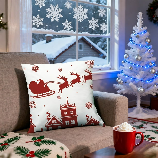 Decoraciones navideñas, adornos navideños, regalos de Navidad. Funda de cojín corta para sofá de 45x45 cm, sin relleno. Funda de cojín de felpa corta.
