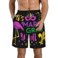 thumbnail image 2 of Uemuo Mardi Gras with Flamingo Pattern Men's Swim Trunks Hawaiian Beach Bathing Suit Swimsuits Beach Quick-Dry Shorts with Pockets-Large, 2 of 9