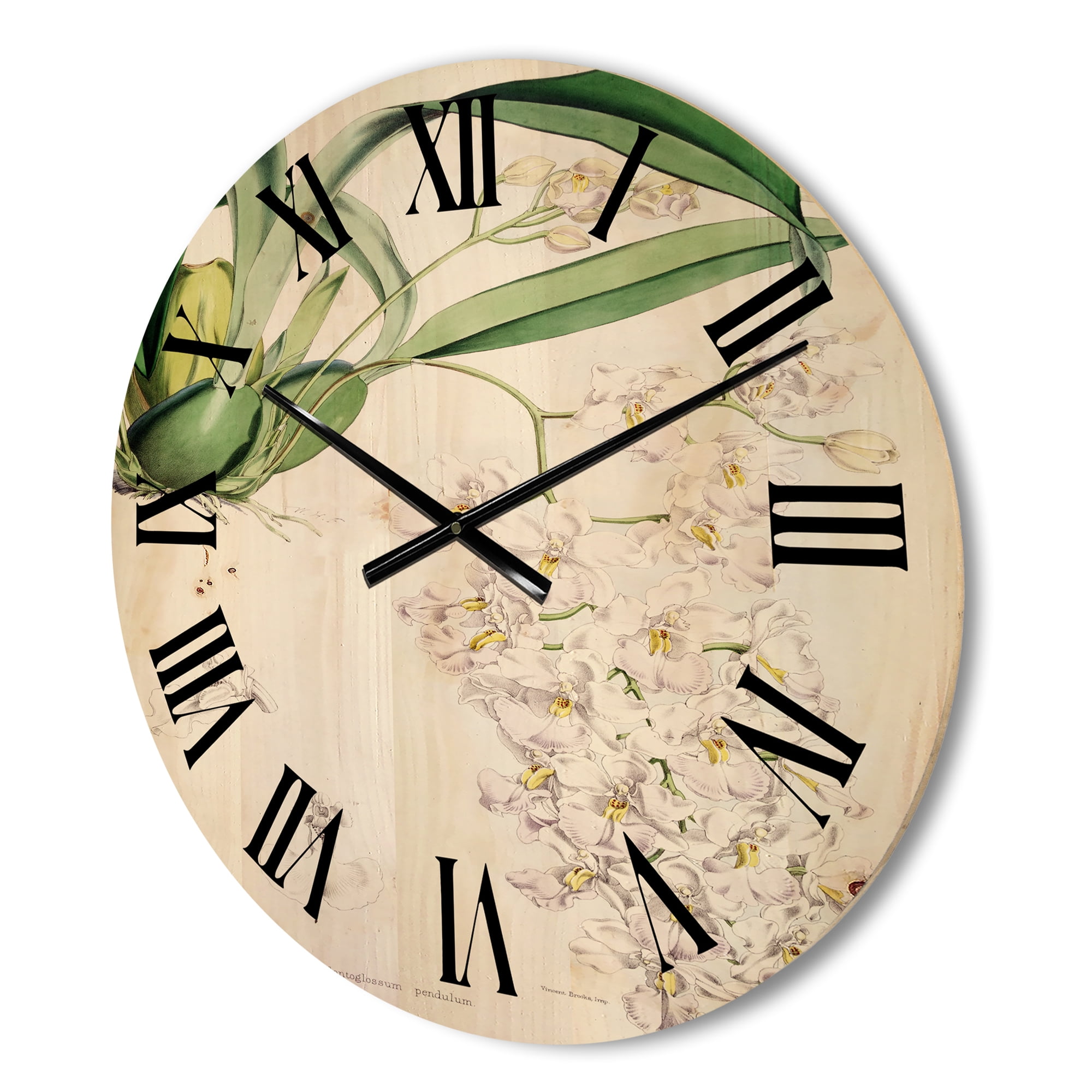 Designart 'Ancient White Orchid II' Traditional Wood Wall Clock