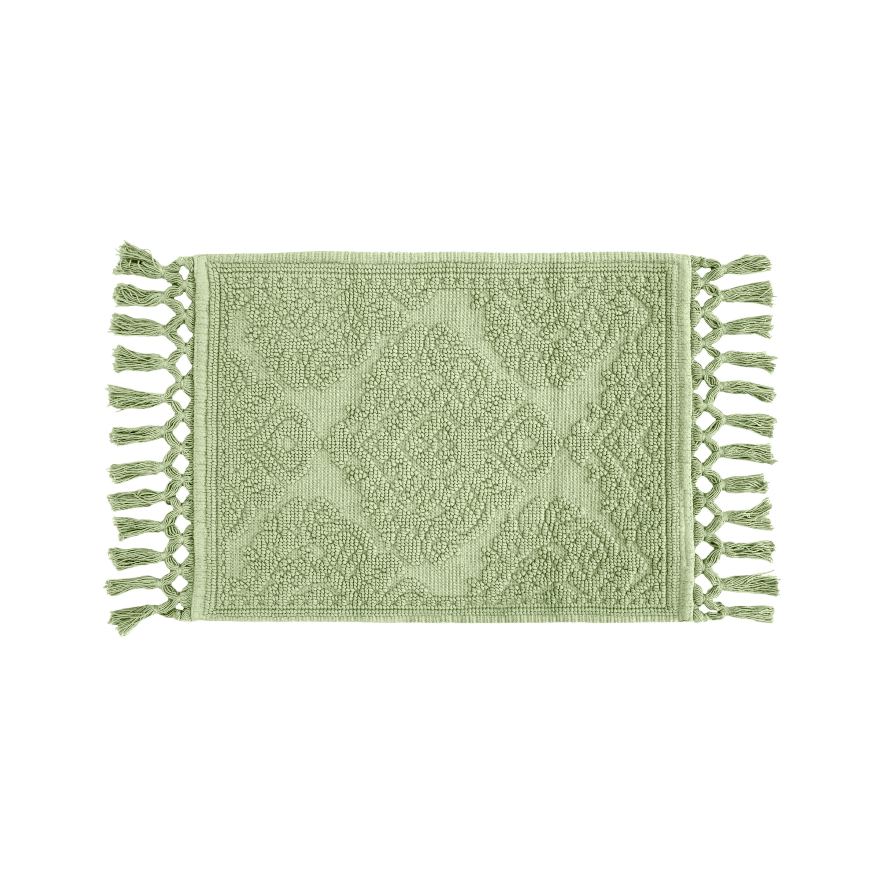 Jean Pierre Ricardo Cotton Fringe 17 x 31 in. Bath Rug, Sage Green