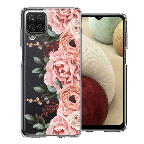 MUNDAZE Case For Samsung Galaxy A12 Blush Pink Peach Spring Flowers Peony Rose Phone Cover