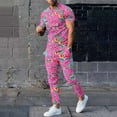 thumbnail image 1 of Ensemble de Complets pour Hommes à Imprimé Floral Moderne pour le Printemps et l'Automne avec Haut à Manches Longues à Col Rond et Bas Coordonnés Tenue Décontractée Élégante pour Hommes, 1 of 4