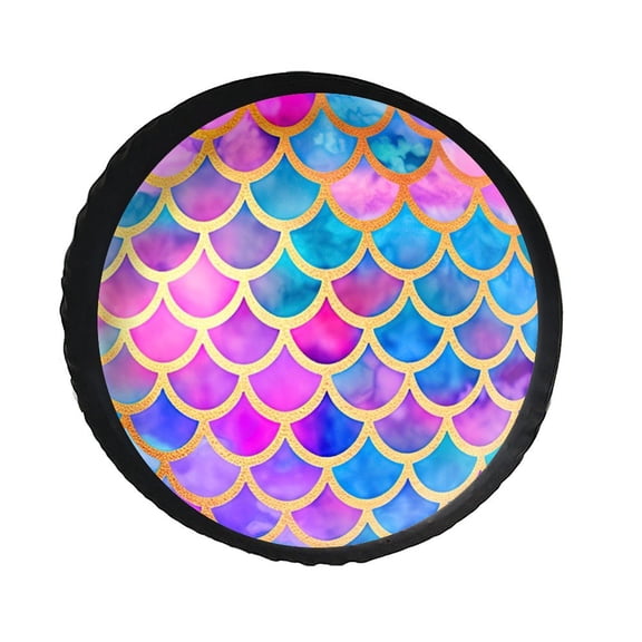 KAKALAD Colorful Mermaid Scales 02 Spare Tire Cover PVC Leather Wheel Protectors Weatherproof Universal Dust-Proof for Trailer Rv SUV Truck Camper Travel Trailer Accessories 14 ” Inch